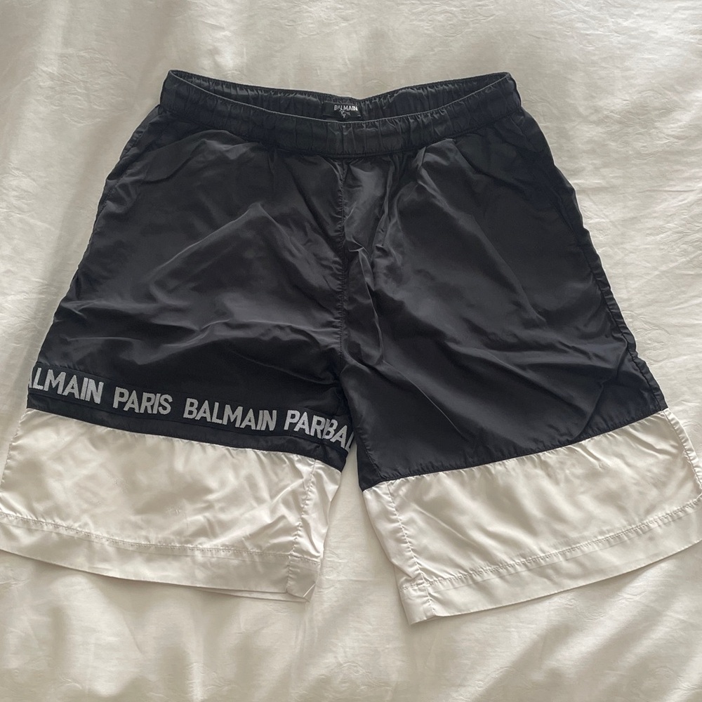 Big boy 14Y Balmain Black and White Colorblock Logo Swim Shorts